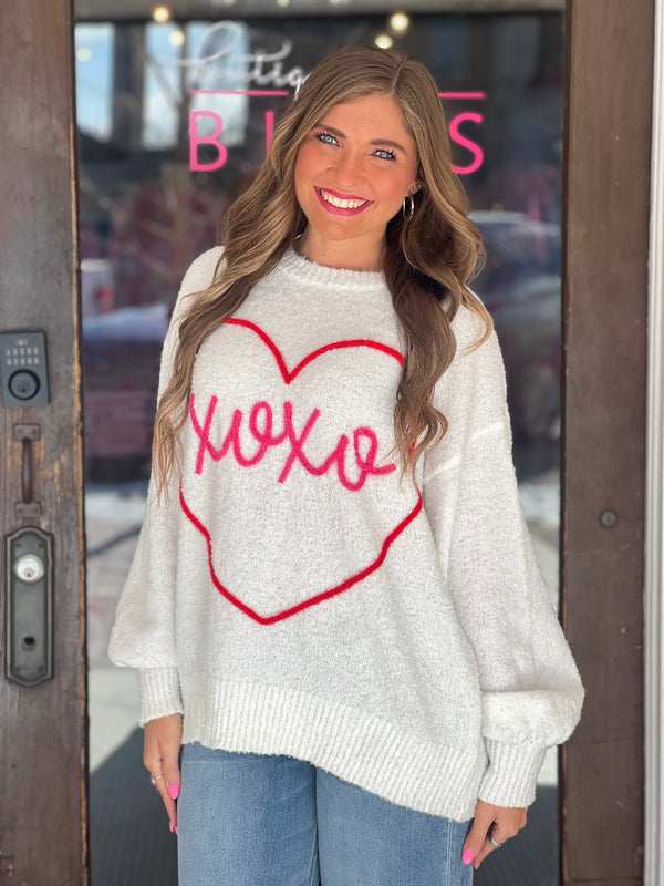 XOXO Lurex Thread Color Block Sweater White