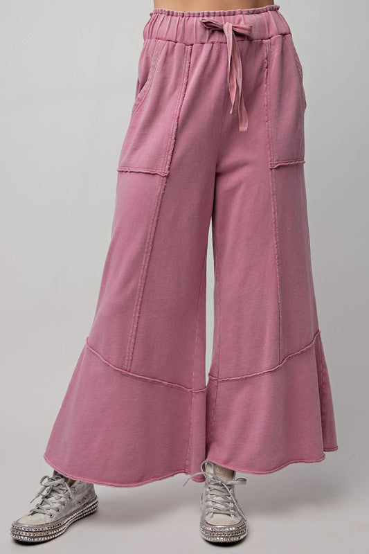 Mineral Washed Terry Knit Wide Leg Pants Purple