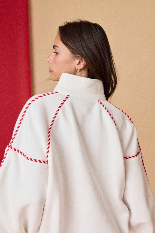 Alexa Contrast Piping Pullover White