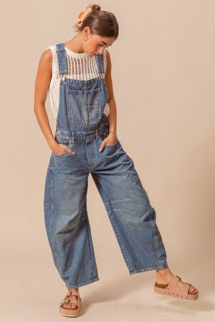 Washed Denim Slochy Pants Overalls Denim