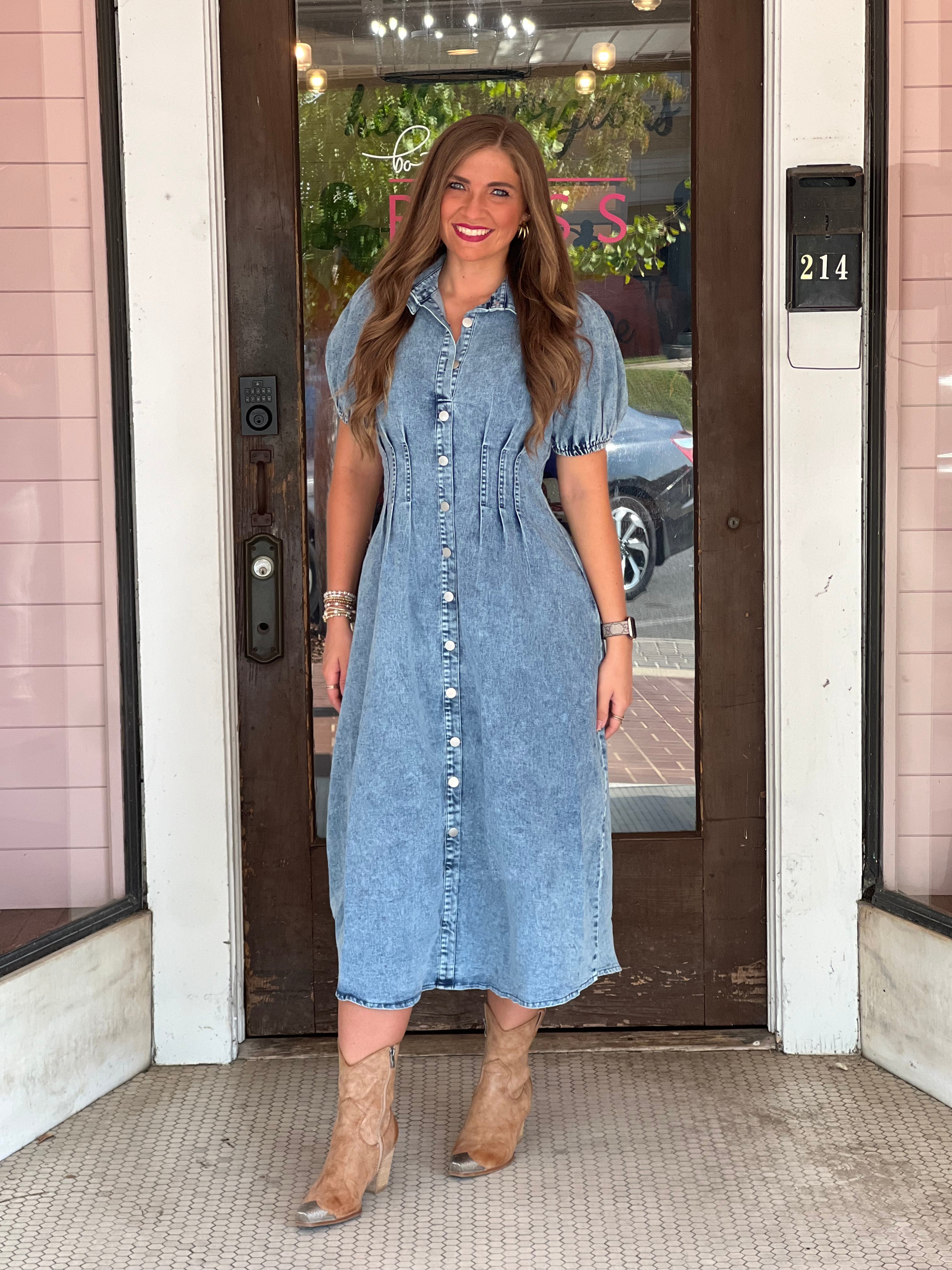 denim shirt dress Lola Cotton Maxi The contrast whipstitch Oversized Denim Shirtdress