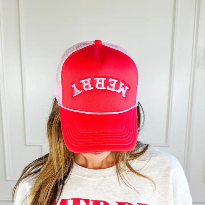 Upside Down Merry Trucker Hat Red