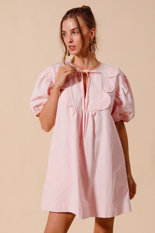 Scallop Neck Dress with Lining Blush