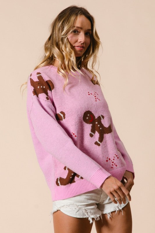 Gingerbread Christmas Sweater Top Pink