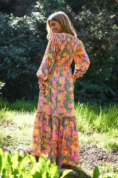 Floral Smocked Bodice Long Sleeve Maxi Dress Olive - Southern Fashion Boutique Bliss Floral Smocked Bodice Long Sleeve Maxi Dress Olive - Southern Fashion Boutique Bliss
