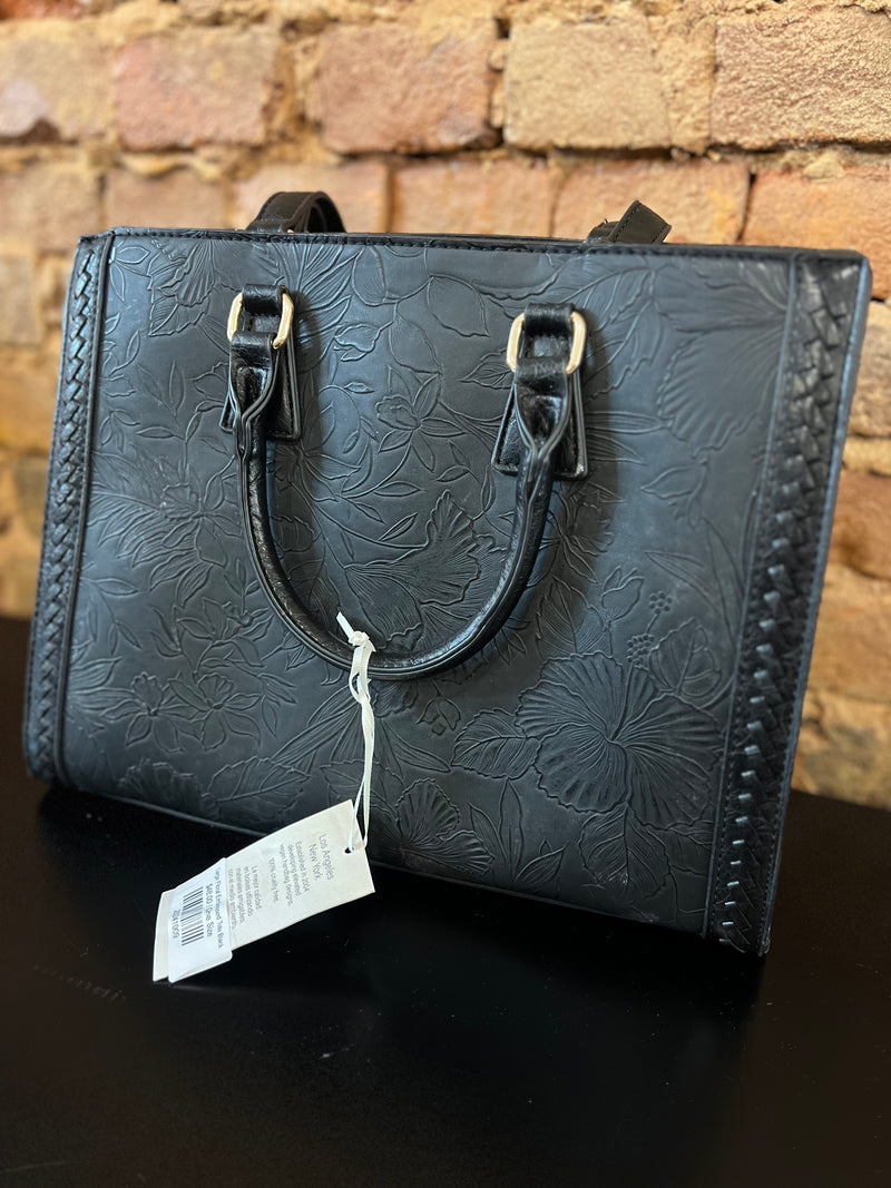 Large Floral Embossed Tote Black