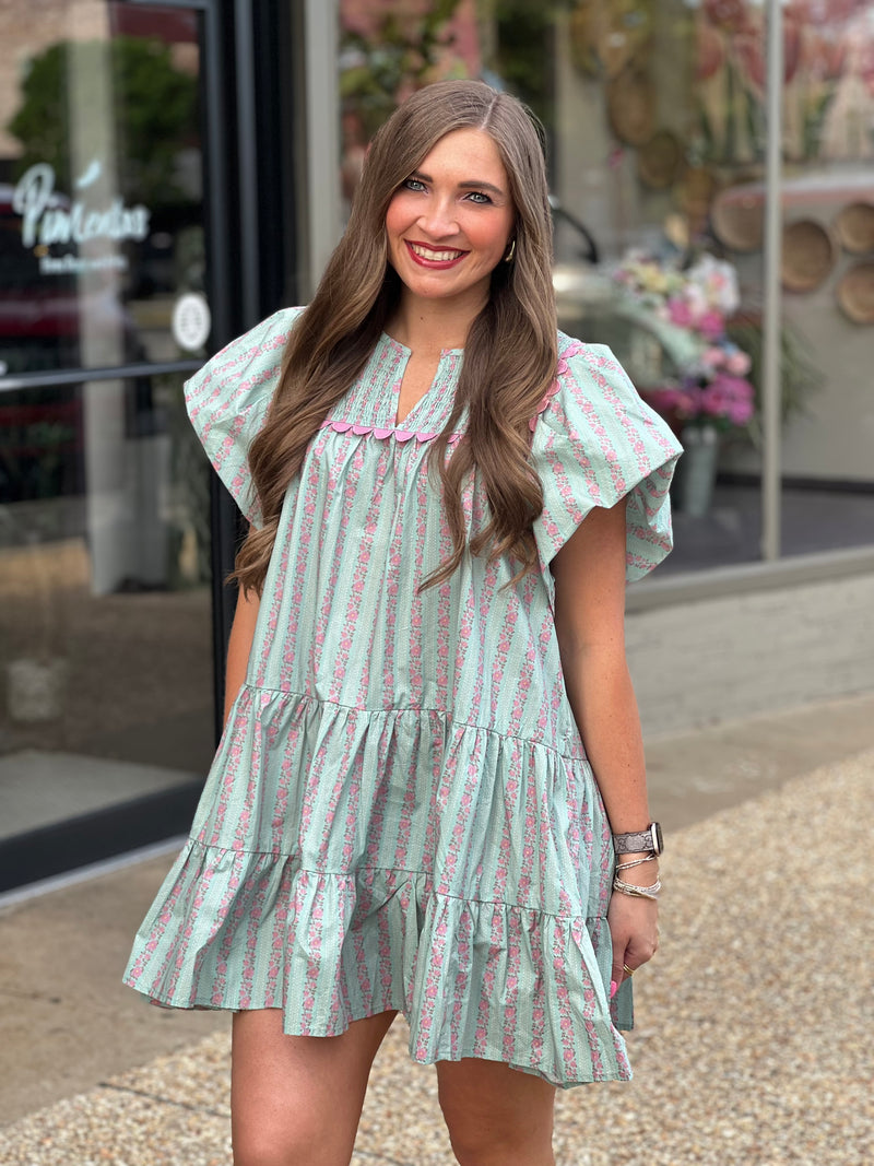 Floral Mini Dress Mint Mix