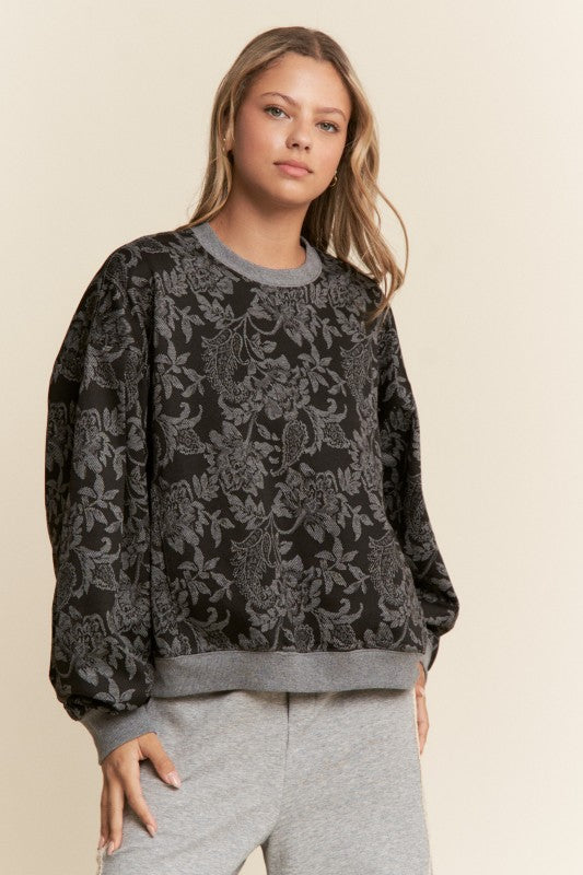 Floral Print Drop Shoulder Sweater Black