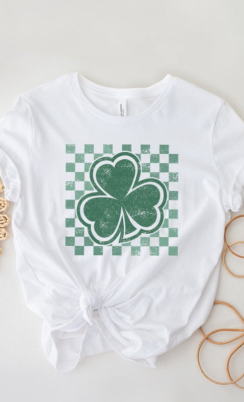 Checkerboard Lucky Shamrock Tee White