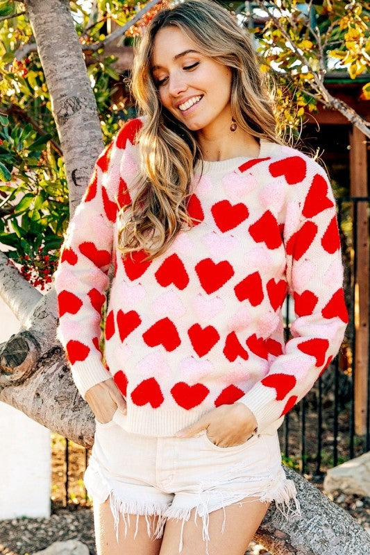 Multi Color Heart Sweater Ivory