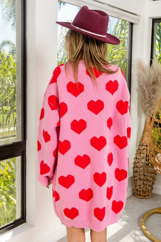 Heart Pattern Knit Cardigan Pink