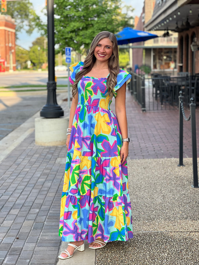 Floral Print Ruffle Sleeve Maxi Dress Blue/Purple - Southern Fashion Boutique Bliss Floral Print Ruffle Sleeve Maxi Dress Blue/Purple - Southern Fashion Boutique Bliss