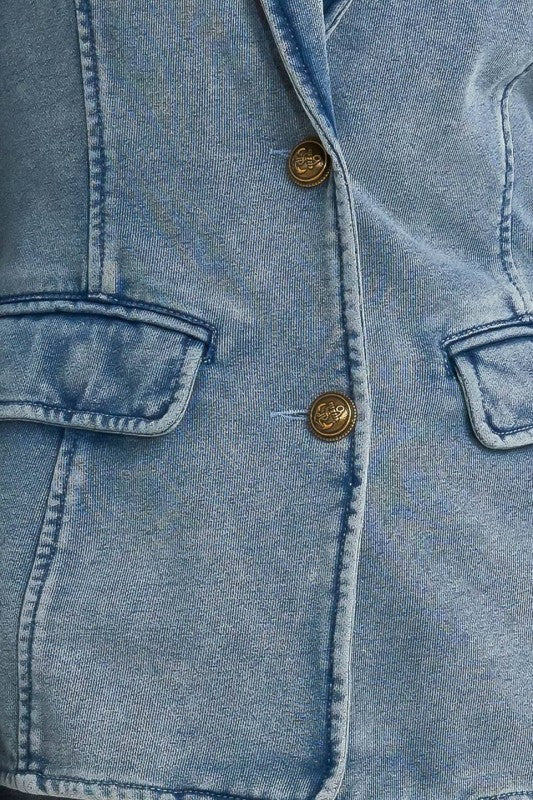 Washed French Terry Blazer Denim Blue