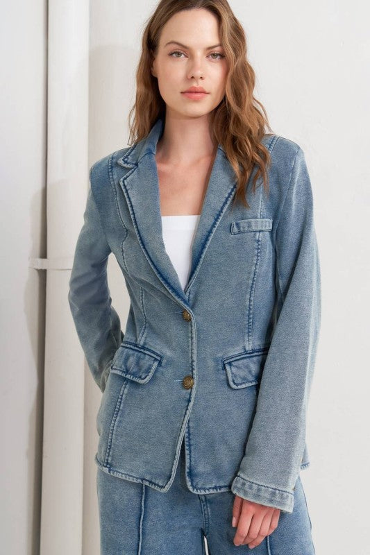 Washed French Terry Blazer Denim Blue