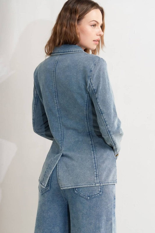 Washed French Terry Blazer Denim Blue
