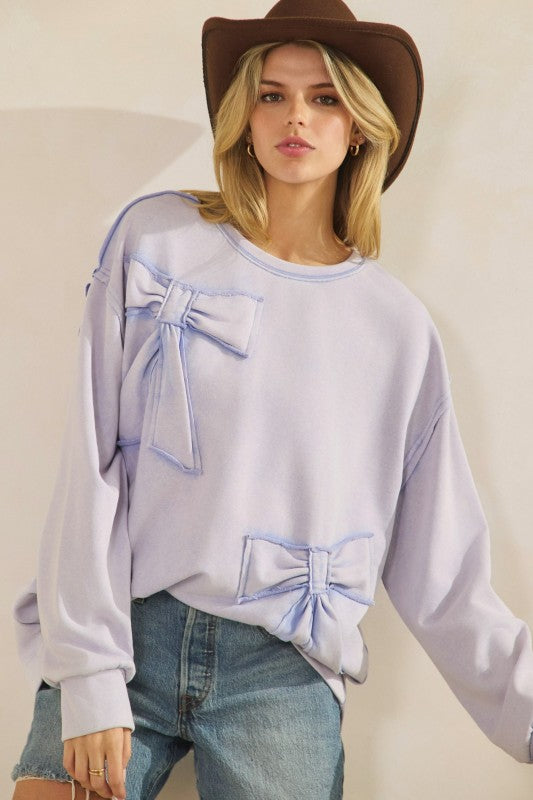 French Terry Bow Detail Sweatshirt Top Periwinkle