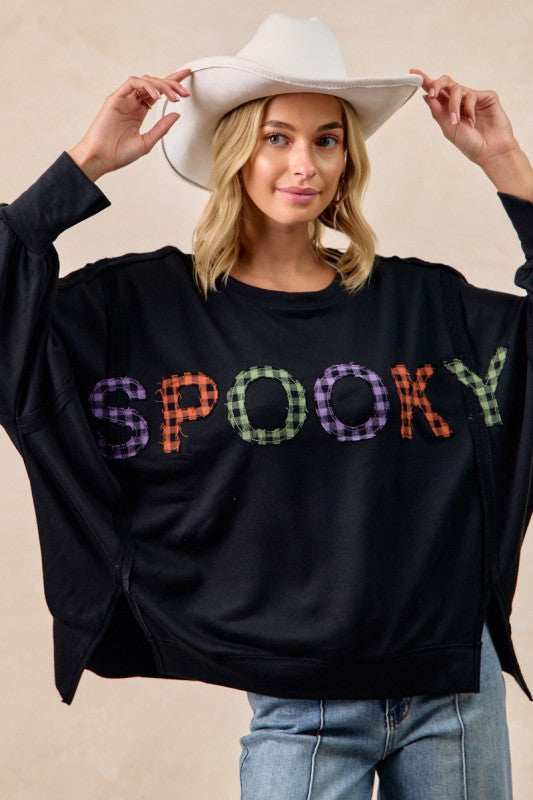 Halloween Theme Spooky Letter Top Black