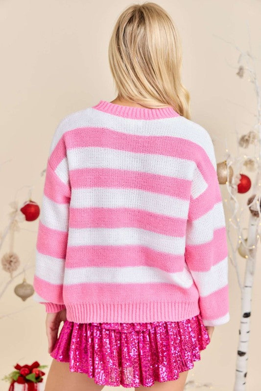 Santa Baby Stripe Knit Sweater Pink