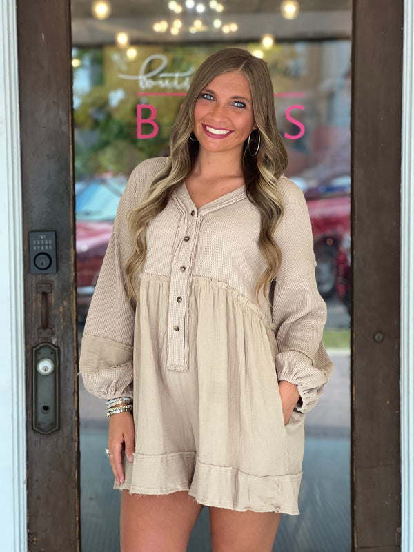 Thermal/Cotton Gauze Mix Romper Taupe