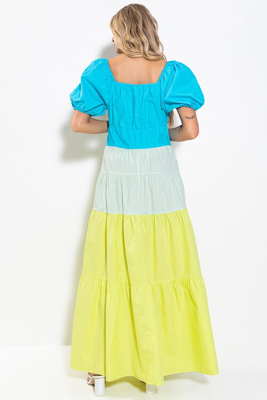 Color Block Maxi Tiered Dress Blue - Southern Fashion Boutique Bliss Color Block Maxi Tiered Dress Blue - Southern Fashion Boutique Bliss