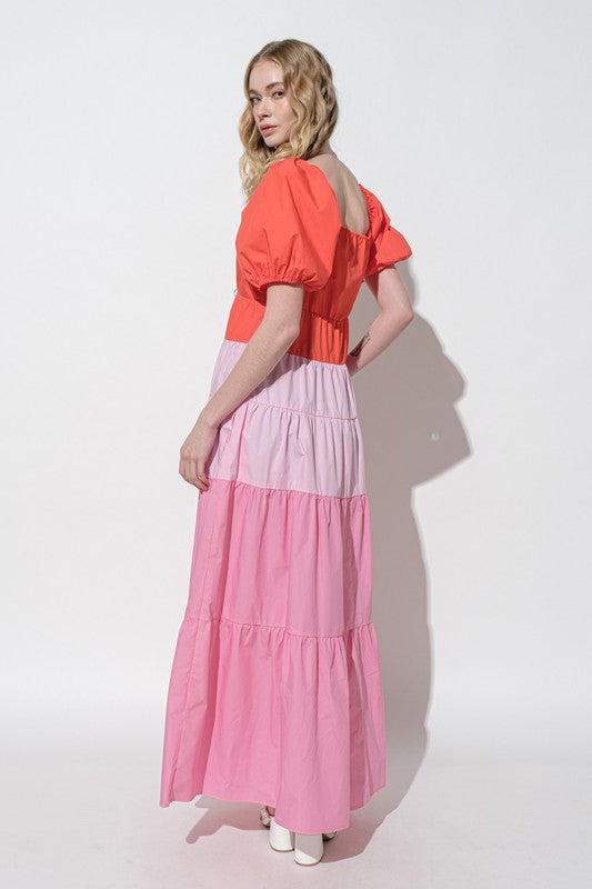 Color Block Maxi Tiered Dress Pink - Southern Fashion Boutique Bliss Color Block Maxi Tiered Dress Pink - Southern Fashion Boutique Bliss