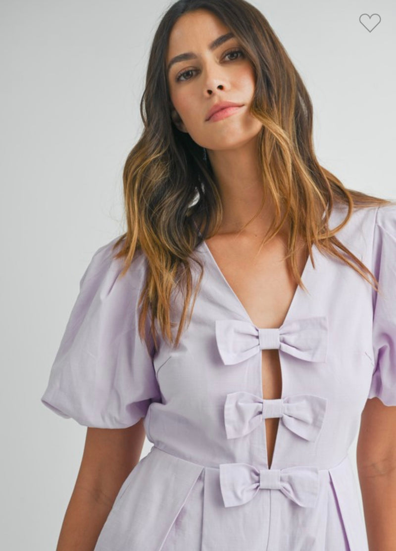 Front Triple Ribbons Romper Lavender