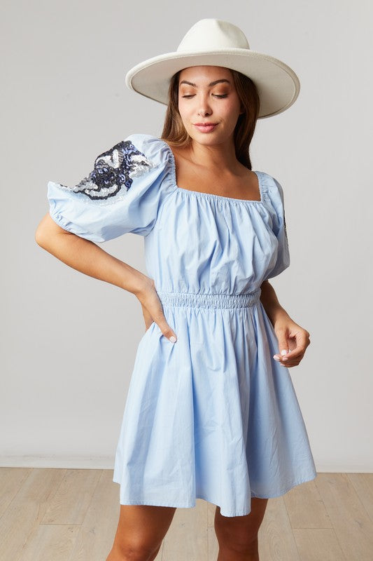 Tiger Patch Skater Dress Baby Blue