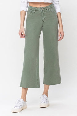 High Rise Wide Leg Jeans Army Green