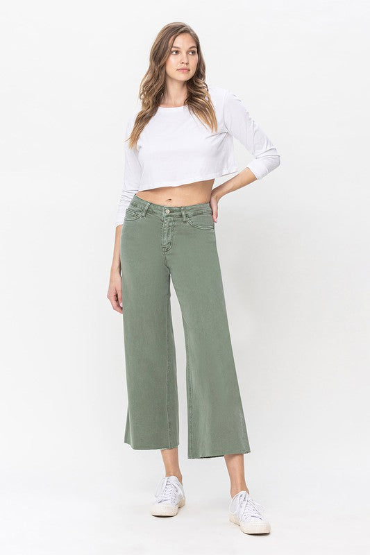High Rise Wide Leg Jeans Army Green