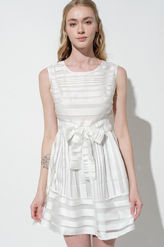 Striped Organza Mini Dress Off White