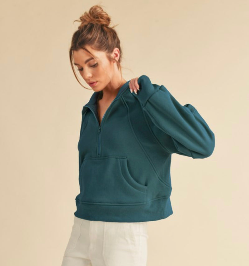 Dove Funnel Neck Half Zip Top Teal