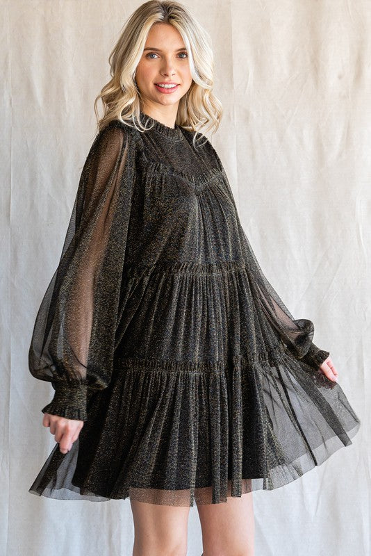 Twinkle Frilled Tiered Dress Black