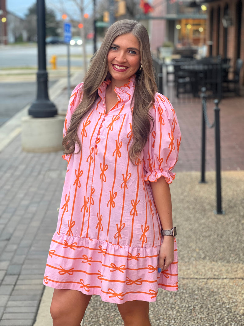 Scalloped High Neck Mini Dress Bubble Pink