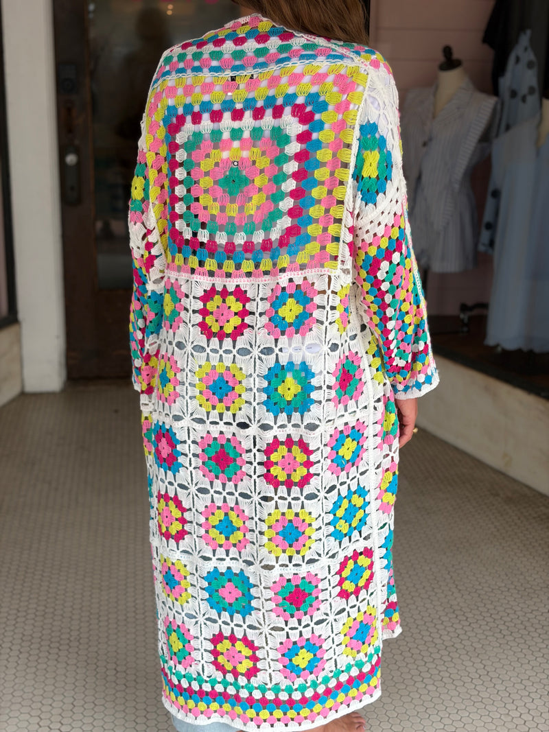 キルト Open Front Crochet Midi Cardigan Multi - Southern Fashion Boutique