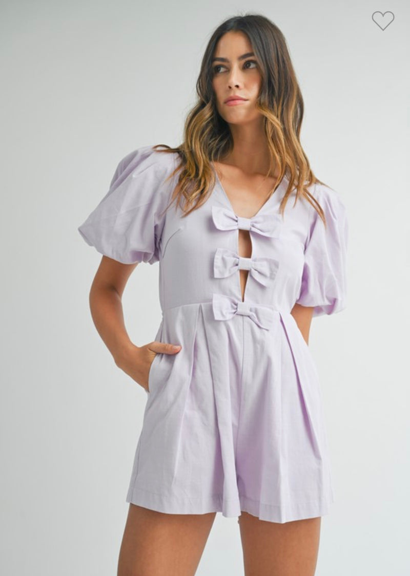 Front Triple Ribbons Romper Lavender