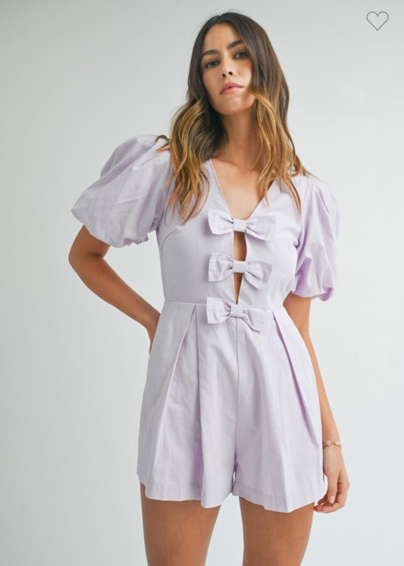 Front Triple Ribbons Romper Lavender