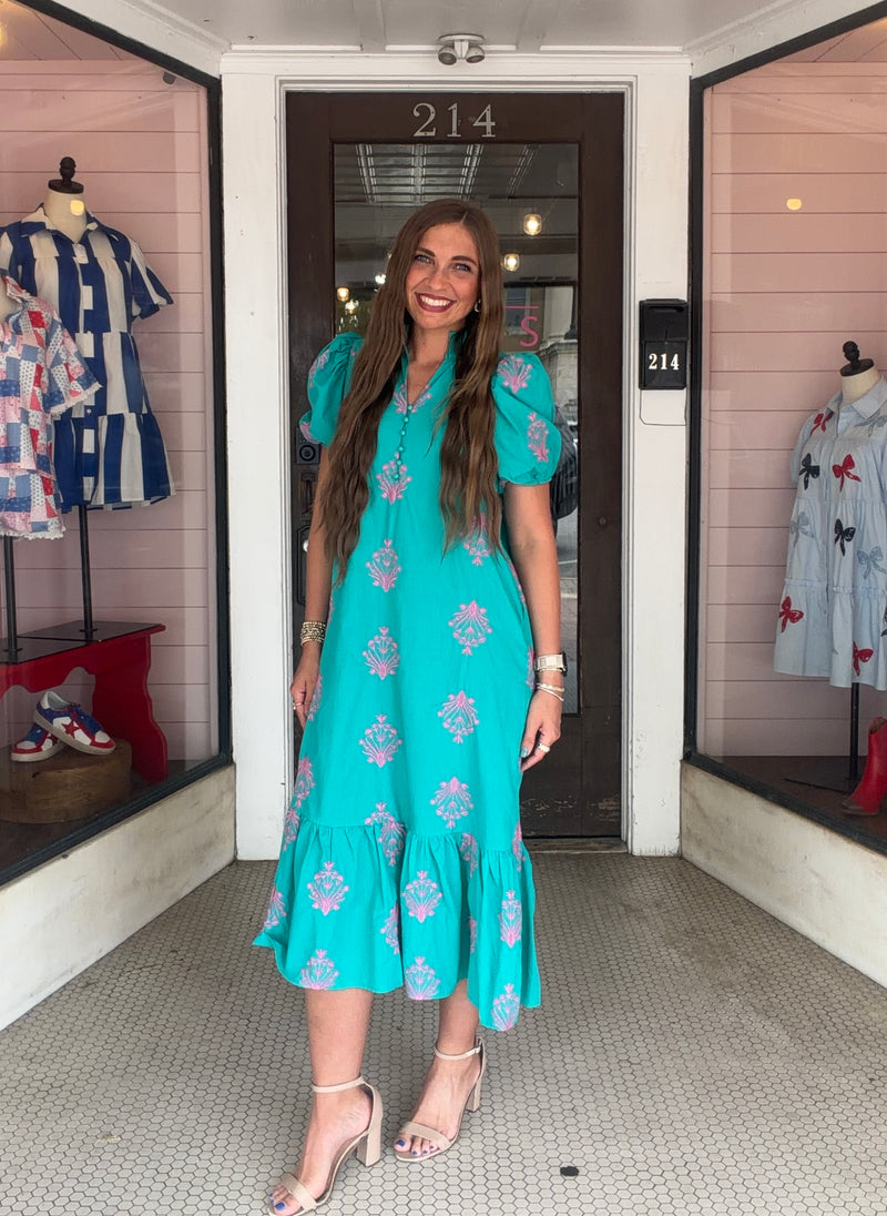 turquoise midi dress Womens Lipsy Blue Broderie Flutter Sleeve US 12 The vibrant turquoise backdrop sets the stage for oversized Cottage Magic Midi Dress -