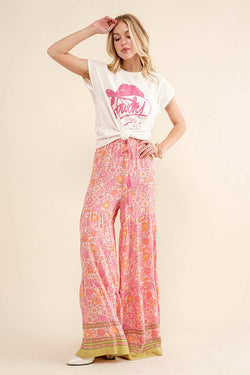 Rayon Crinkle Palazzo Wide Pants Pink - Southern Fashion Boutique