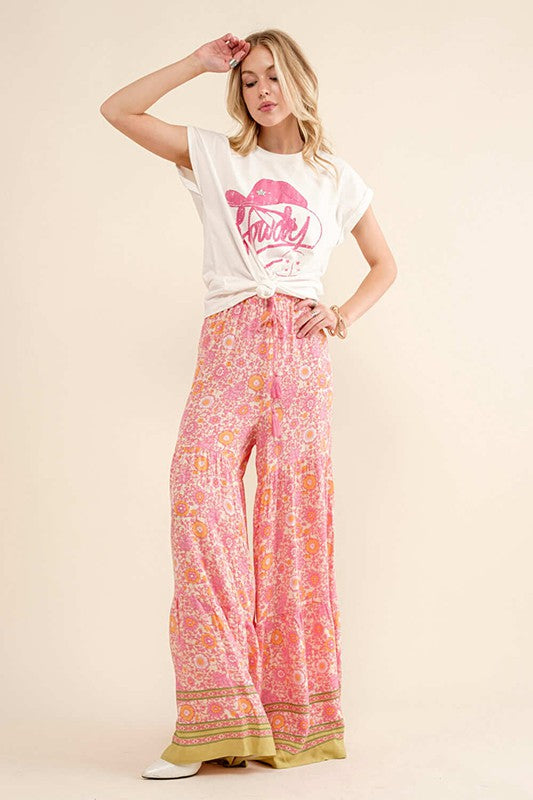 Rayon Crinkle Palazzo Wide Pants Pink
