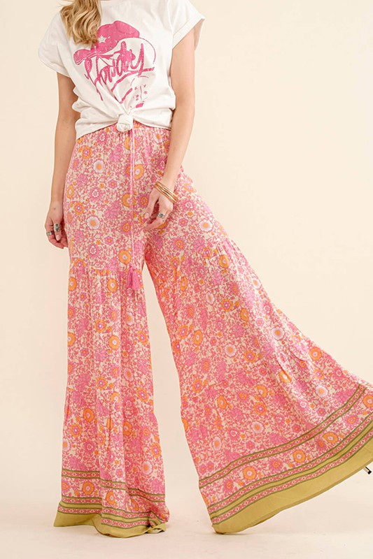 Rayon Crinkle Palazzo Wide Pants Pink