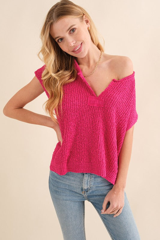 Patch Sleeveless Sweater Fuchsia