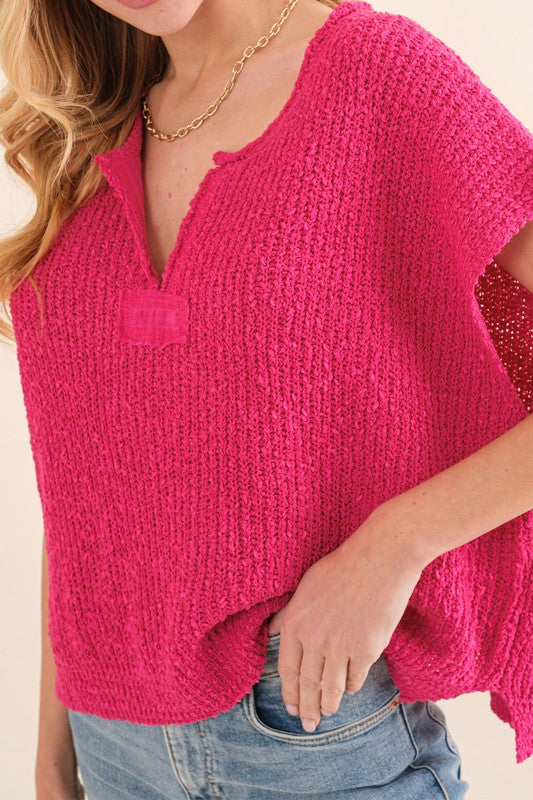 Patch Sleeveless Sweater Fuchsia