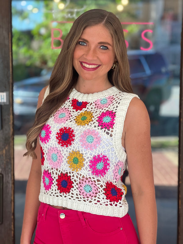 Floral Crochet Top Off White