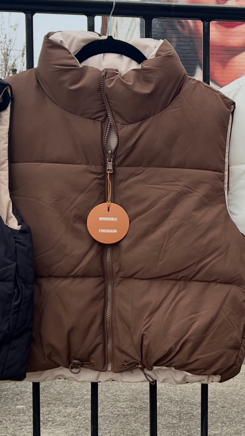 Woven Solid Reversible Vest Cocoa