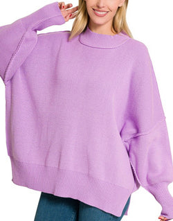Side Slit Oversized Sweater Lavender