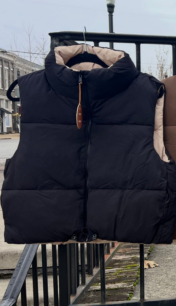 Woven Solid Reversible Vest Black