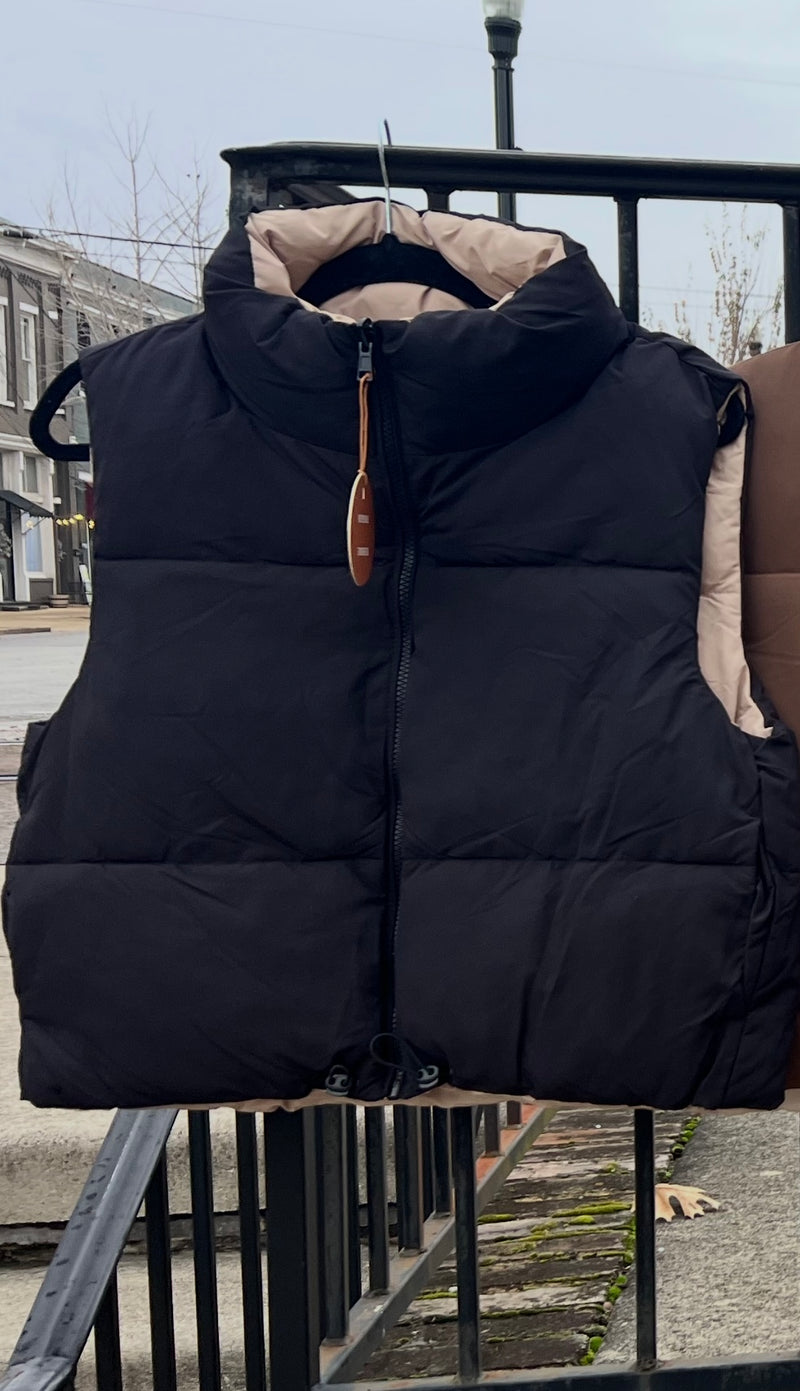Woven Solid Reversible Vest Black