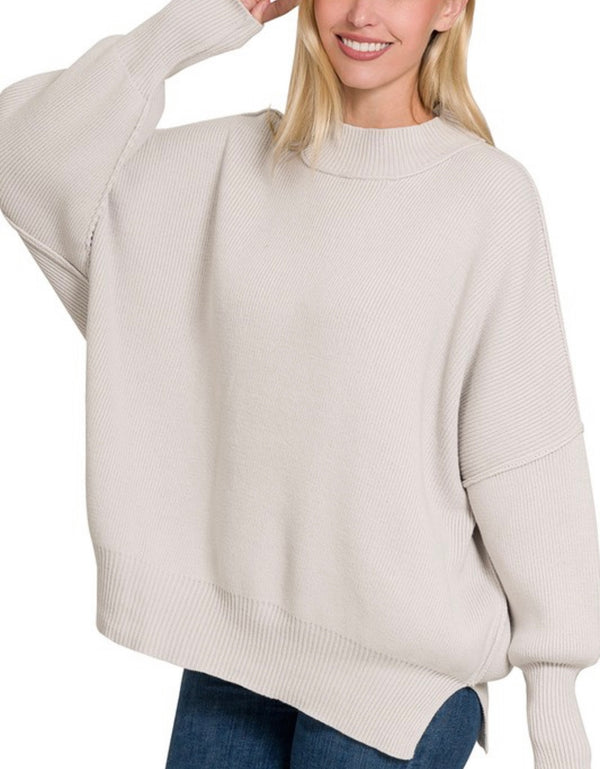 Side Slit Oversized Sweater Bone