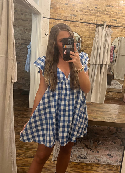 Gingham Sweetheart Dress Royal Blue - Southern Fashion Boutique Bliss