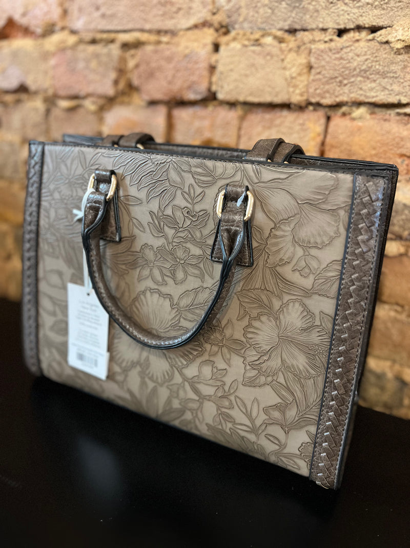 Large Floral Embossed Tote Stone